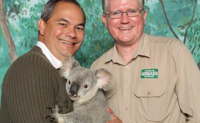 Gold Coast mayor Tom Tate and Currumbin Wildlife Hospital’s vet Michael Pyne with one of Currumbin’s koalas. Gold Coast mayor Tom Tate and Currumbin Wildlife Hospital’s vet Michael Pyne with one of Currumbin’s koalas.